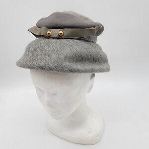 Vintage 50s Shag‎ Felt Gray Wool Ladies Hat Front Bow Cap